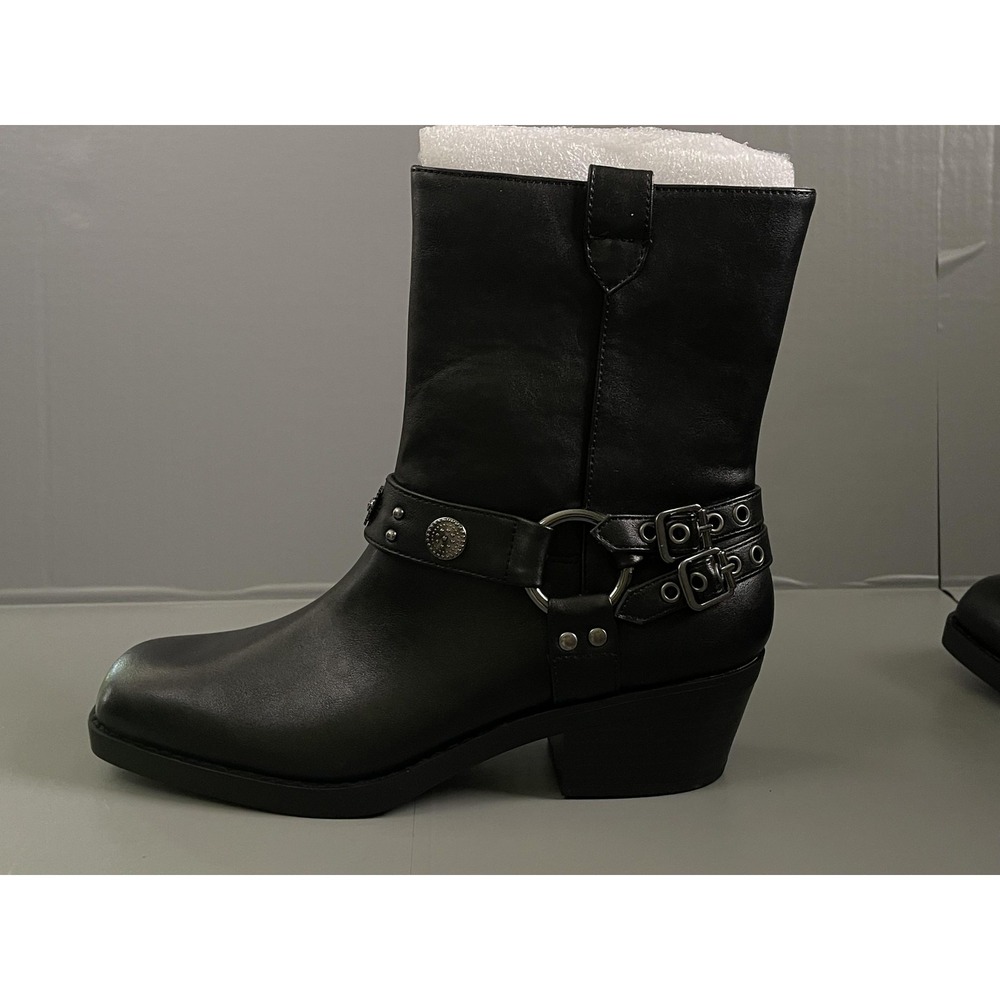Wild Pair Boots Womens Size 8.5 Black Sherrip Biker Mid Calf Block Heel Studded - Picture 2 of 9